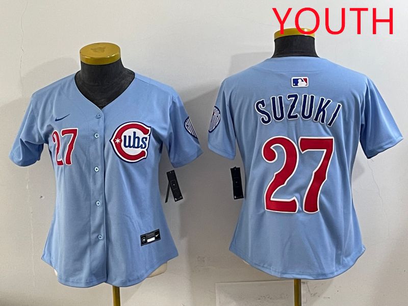 Youth 2025 Chicago Cubs #27 Suzuki Light Blue Game Nike MLB Jersey style 1->youth mlb jersey->Youth Jersey